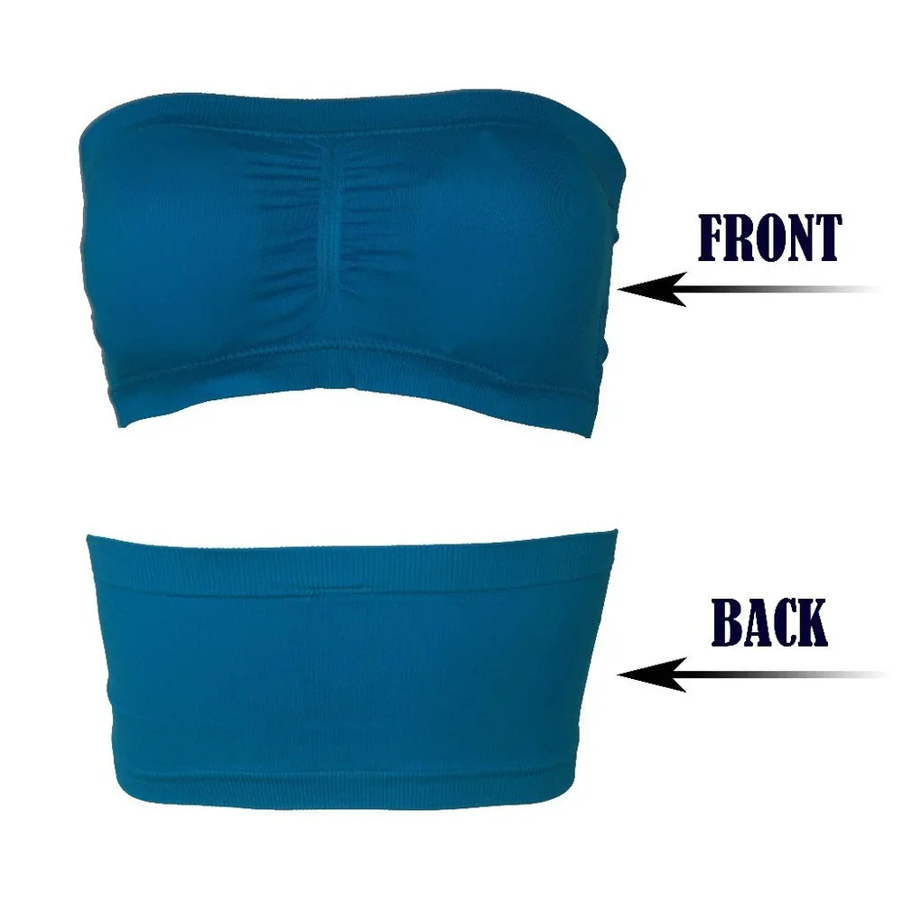 3pcs SET Strapless Bandeau Padded Tube Top Bra Stretch Non-slip Tan Nude - Picture 4 of 8